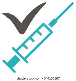 Done Vaccination vector icon. Style is bicolor flat symbol, grey and cyan colors, rounded angles, white background.