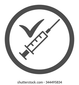 Done Vaccination vector icon. Style is flat rounded symbol, gray color, rounded angles, white background.