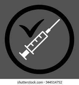 Done Vaccination vector icon. Style is bicolor flat rounded symbol, black and white colors, rounded angles, gray background.