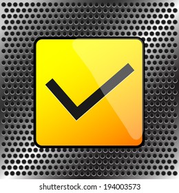 done vector sign on perforated metal background