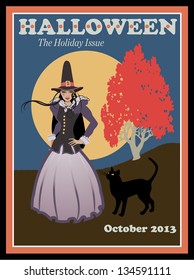 Done in vintage 1920's style: a template for a magazine cover, or a greeting card for HALLOWEEN