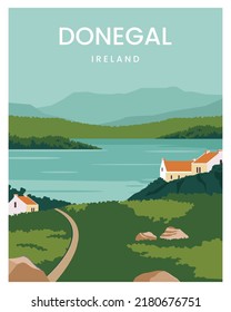 Donegal poster illustration, travel to ireland. vector illustration with minimalist style for poster, postcard, art print.