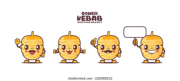 Doner Kebab cartoon mascot with different expressions. food vector illustration.