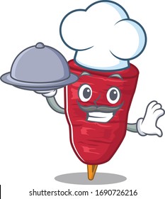 Doner kebab chef cartoon character serving food on tray