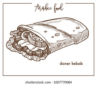 Doner kebab full of vegetables and meet from Arabic food