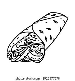 Doner Kebab Germany Food Hand Drawn Icon Set Vector.