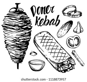 Doner kebab. Hand drawn sketch converted to vector