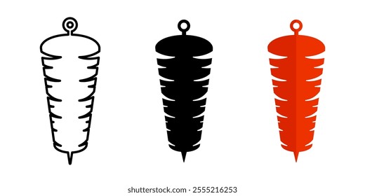 Doner kebab icon. Grill skewer symbol. Shawarma meat vector illustration. Roasted BBQ beef sign. Arabian and Turkish fast food eatery logo. Doner kebab emblem isolated.