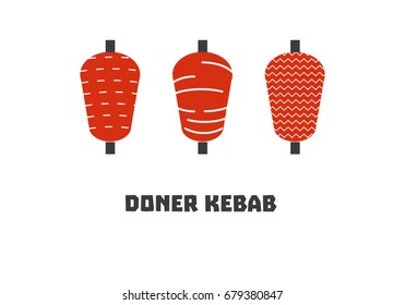 Doner kebab icon set. Stock vector illustration of turkish fast food. Flat style.