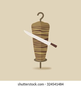 doner kebab with knife old background - vector illustration. eps 10