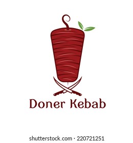 doner kebab with leaves and knifes vector design template