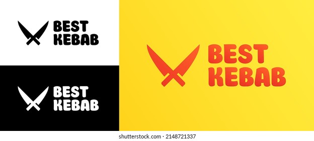 Doner kebab logo, 2d street restaurant sign, turkish fast food, arabic meat menu, turkish national food, muslim restaurant label isolated, business stamp