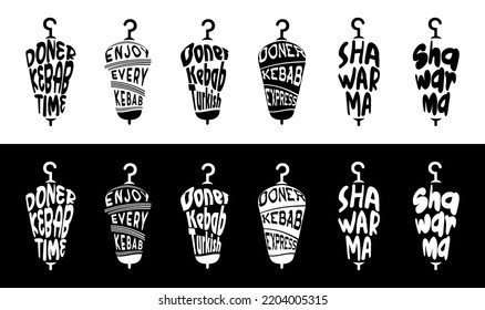Doner Kebab logo big set collection. Perfect vector graphic for posters, prints, greeting card, invitations, t-shirts, mugs, bags and much more!