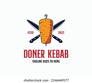 Doner Kebab Logo Design. Shawarma Logo for Restaurants and Markets. Shawarma Doner Vector Emblem.