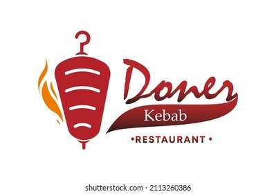 Doner Kebab Logo Icon. Turkish and Arabian Fast Food Restaurant Design elements for logo, label, emblem, sign. Vector.