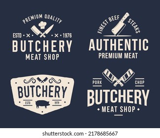 Doner Kebab logo set. 4 Vintage Kebab emblems. Fast food labels, emblems, logo. Kebab, meat store, restaurant, kebab cafe. Shashlik Logo template. Vector illustration