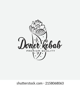 Doner Kebab logo template with sandwich kebab and grill. vector illustration