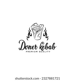 Doner Kebab logo template with sandwich kebab and grill. vector illustration
