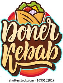 Doner kebab logo templates. Hand lettering and doner kebab illustration. 