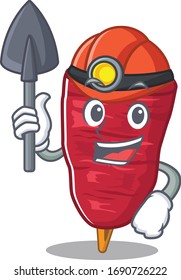 Doner kebab miner cartoon design concept with tool and helmet