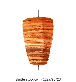 Doner kebab on vertical spit. Arabic and Turkish meat street food. Fried chicken for cafe.