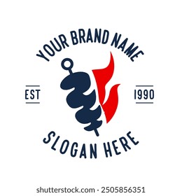 Doner Kebab or shawarma emblem. Restaurant, grill bar, barbecue symbol. Cuisine food, skewer or rotating spit with grilled meat. 