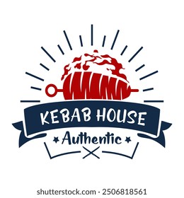 Doner Kebab or shawarma emblem. Restaurant, grill bar, barbecue symbol. Cuisine food, skewer or rotating spit with grilled meat. 