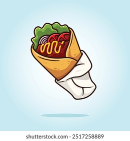 Doner kebab, shawarma,  or gyro wrap sandwich, vector fast food of turkish, arabic and greek cuisine. vector cartoon illustration