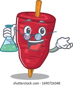 Doner kebab smart Professor Cartoon design style working with glass tube