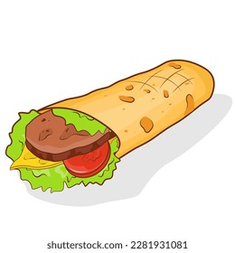 Doner kebab street food. Vector flat illustration.