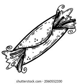 Doner kebab vector icon. Hand drawn doodle. Spun shawarma with salad, vegetables. Burrito in a tortilla. Monochrome concept for decoration, design of cafe, restaurant, market, pub, bar.