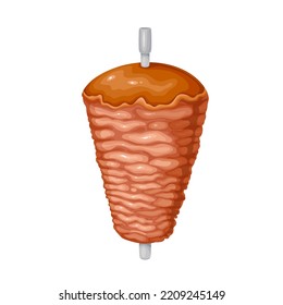 Doner Kebab Vector Illustration. Cartoon Isolated Grilled Meat Roll On Pole Or Restaurant Skewer For Cooking Delicious Takeaway Turkish Shawarma, Traditional Grill Menu And Fast Food In Turkey