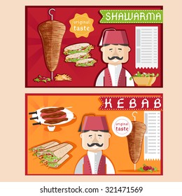 doner kebab vector illustration with chef,shawarma and salad