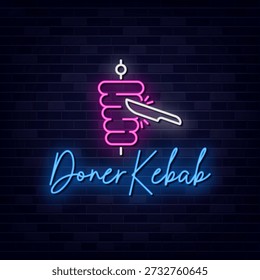 Doner kebab Vector, Neon Sign Symbol, Light banner, Light art.