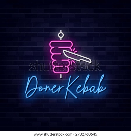 Doner kebab Vector, Neon Sign Symbol, Light banner, Light art.
