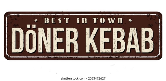 Doner kebab vintage rusty metal sign on a white background, vector illustration	