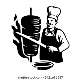 doner kebap man logo. fast food street chef