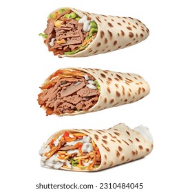 Doner in pita sweet cod liver and sesame and thick sauce realistic 3d graphic vector isolated white background