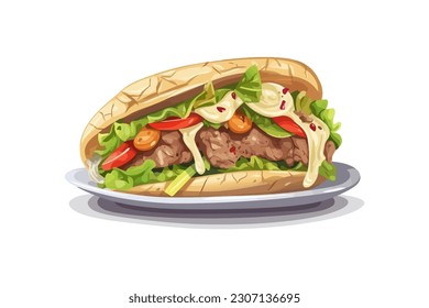 Doner or sandwich,  flat illustration isolated on white background. Vector