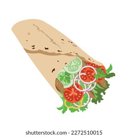 Doner, shawarma, or burrito, fast food menu snack, street food delivery and takeaway. Icon for delivery service, mobile apps, websites, logos Vector illustration, hand drawn or doodle.