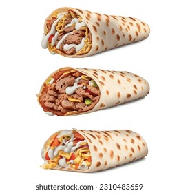 Doner wrapped in pita bavarian sausage and sweet mustard and thick sauce realistic 3d vector graphic isolated white background