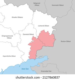 Donetsk and Lugansk regions within Ukraine map. Dispute between Ukraine and Russia