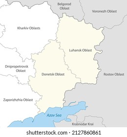 Donetsk and Lugansk regions within Ukraine map. Dispute between Ukraine and Russia