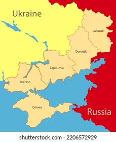 Donetsk, Lugansk, Zaporozhye, Kherson regions and the Republic of Crimea on the map