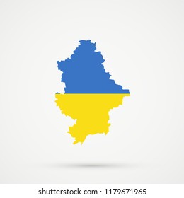 Donetsk Oblast (Ukraine) map in Ukraine flag colors, editable vector.
