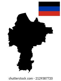 Mapa de la República de los pueblos de Donetsk y silueta del vector de bandera aislada en fondo blanco. Autoproclamada república Parte del territorio del este de Ucrania.