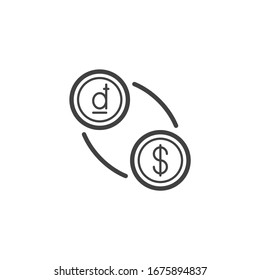Dong and dollar exchange line icon. linear style sign for mobile concept and web design. US dollar with Vietnam dong currency outline vector icon. Symbol, logo illustration. Vector graphics