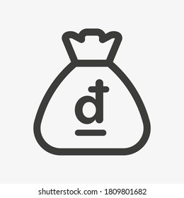 Dong icon. Sack with vietnamese dong isolated on white background. Money bag outline icon vector pictogram. Vietnamese currency symbol.