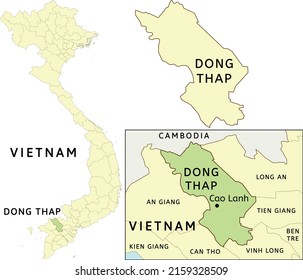 Dong Thap province location on map of Vietnam. Capital city is Cao Lanh