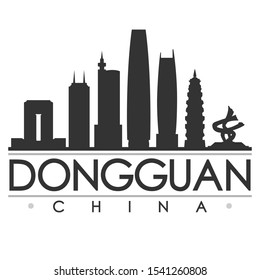 Dongguan China Skyline Silhouette City. Cityscape Design Vector. Famous Monuments Tourism.